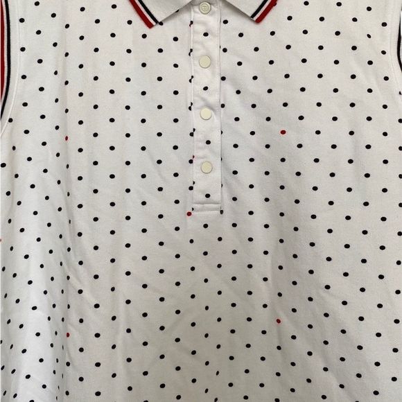 T By Talbots Sz L Sleeveless Polka Dot Polo Top - Picture 2 of 8